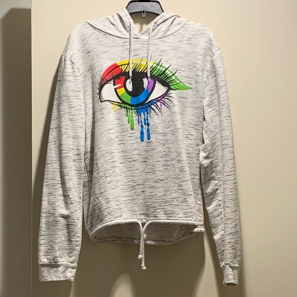 On Fire Grey Hoodie w Rainbow Eye - Picture 1 of 4